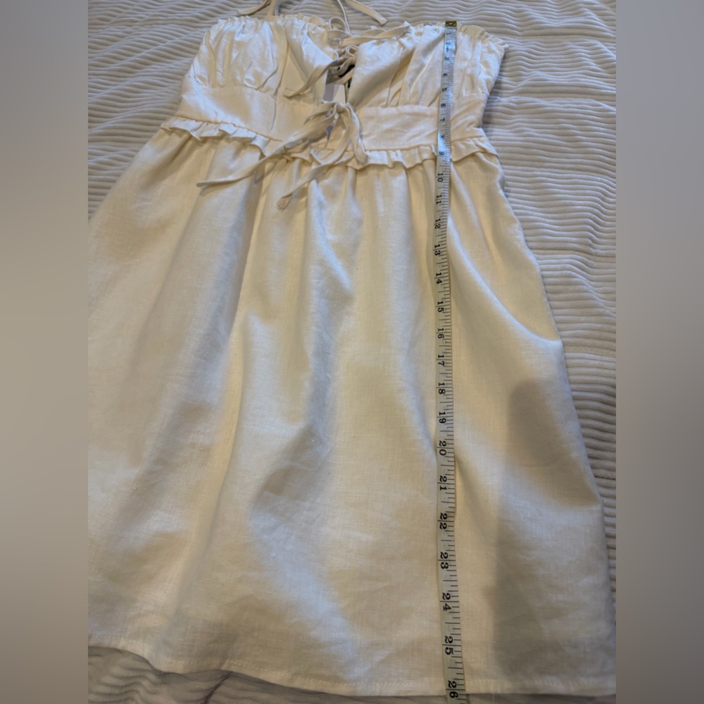 NWT Forever 21 Cream Color Linen Tie-Front Spaghetti Strap Mini Dress - Picture 8 of 9